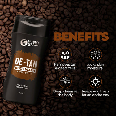 Beardo Detan Combo For Men (Set of 2) | Detan Body Wash & Detan Face Wash with Powerful Coffee Extract for Tan Removal | Hydrates & Exfoliates Men's Skin for Oil Control